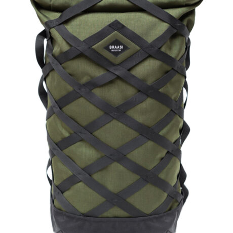 Braasis khaki EVO II backpack with a practical black webbing on the back