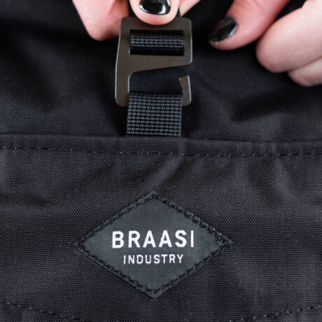 Close-up of the Braasi Levo with a classy laser-cut steel hook made in our factory.