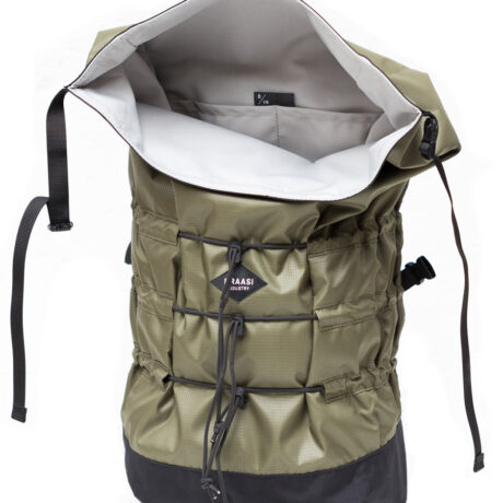 Braasis khaki Mika backpack with white inner lining and two practical inside pockets