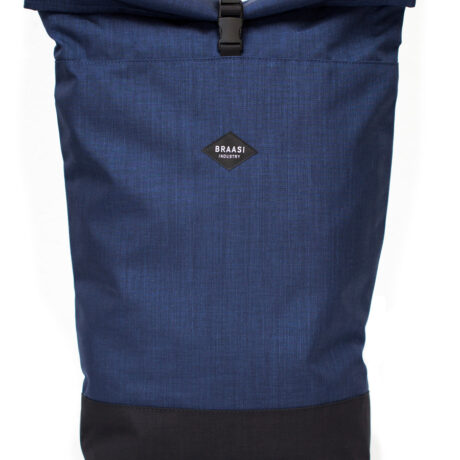 The sporty navy and black Rolltop Braasi backpack made from Cordura