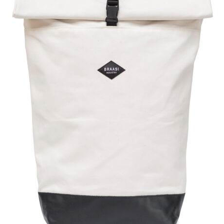 The black and white Rolltop Canvas Braasi backpack great for laptops