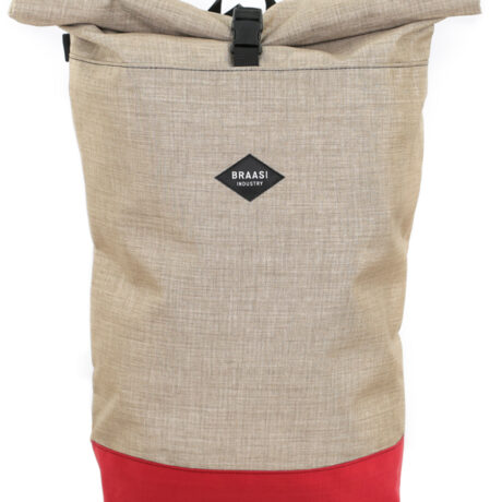 The desert Rolltop Cordura Braasi backpack with a red bottom