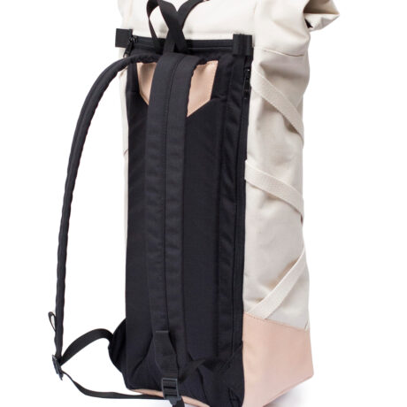 Braasi Henry backpack made out of natural color canvas and nude leather with cotton net