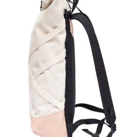 Braasi Henry backpack made out of natural color canvas and nude leather with cotton net